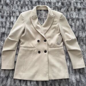 PROSPER Ivory / Cream double breasted corduroy blazer jacket with keyhole SMALL